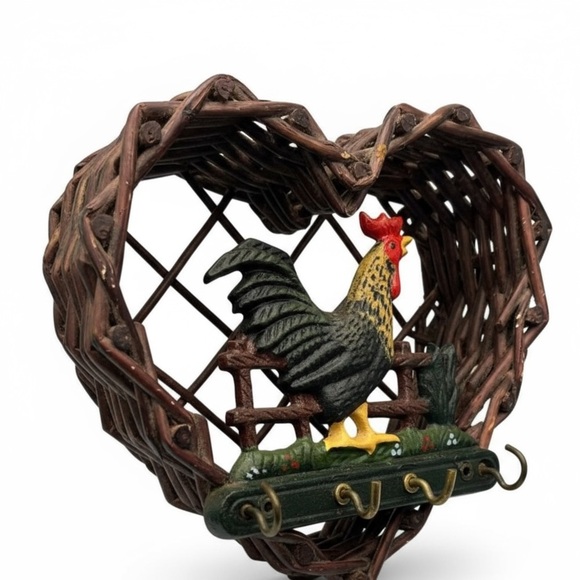 VTG - Heart shaped wall-mounted key hook/rack with Rooster - Picture 9 of 9